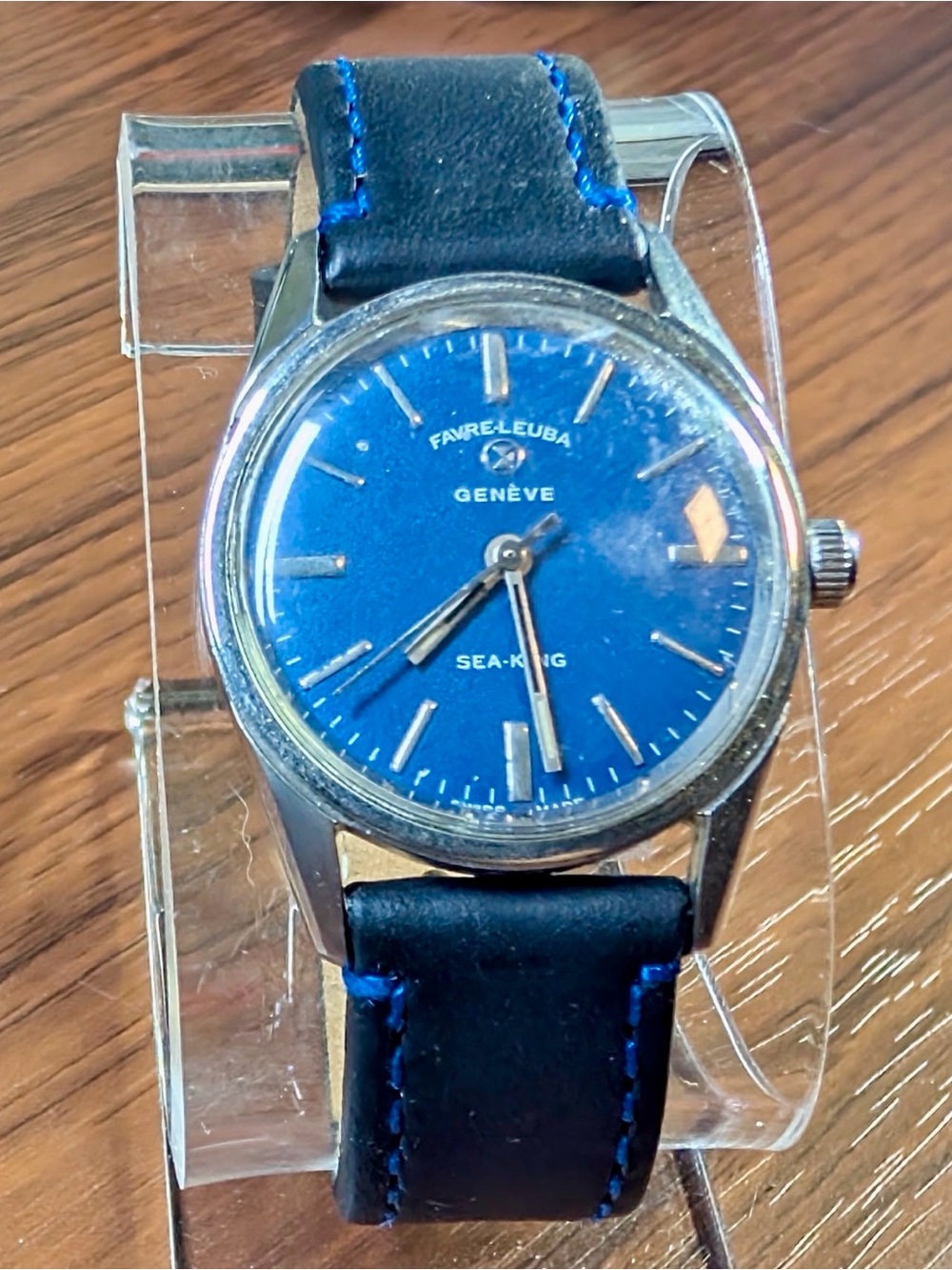 Favre-Leuba Sea-King Blue Dial Men’s Leather Strap Watch